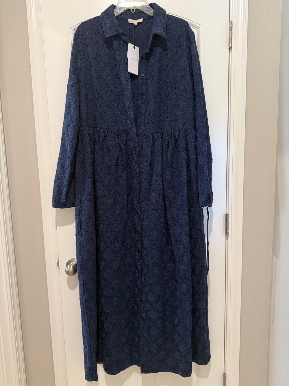 Onia Air Linen Eyelet Maxi Shirtdress Navy